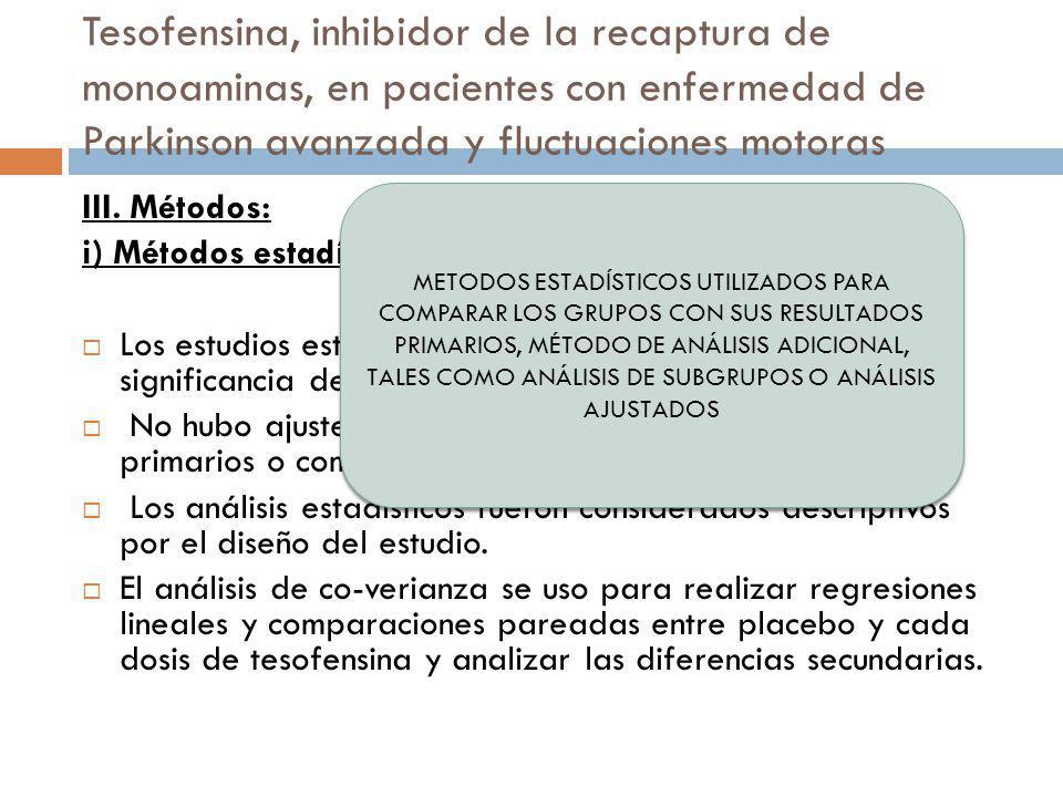 Tesofensina, inhibidor de la recaptura de monoaminas, en pacientes con enfermedad de Parkinson avanzada y fluctuaciones motoras