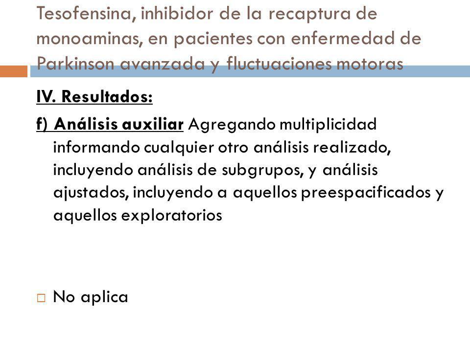 Tesofensina, inhibidor de la recaptura de monoaminas, en pacientes con enfermedad de Parkinson avanzada y fluctuaciones motoras