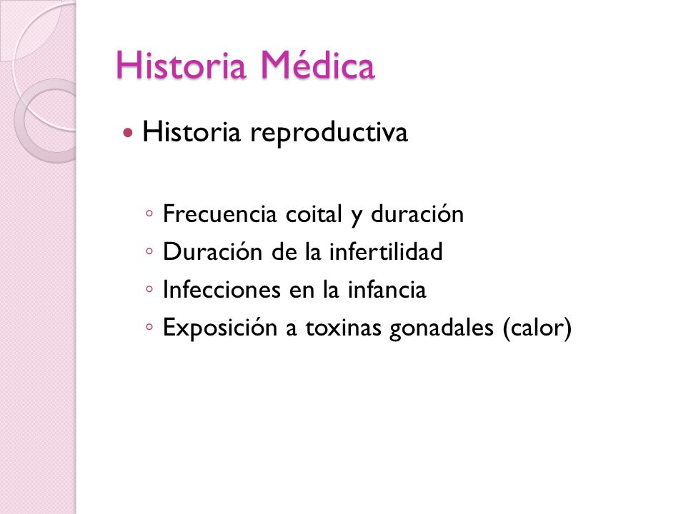 Historia Médica Historia reproductiva Frecuencia coital y duración