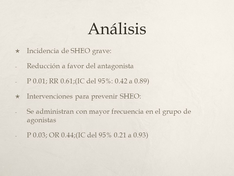 Análisis Incidencia de SHEO grave: Reducción a favor del antagonista