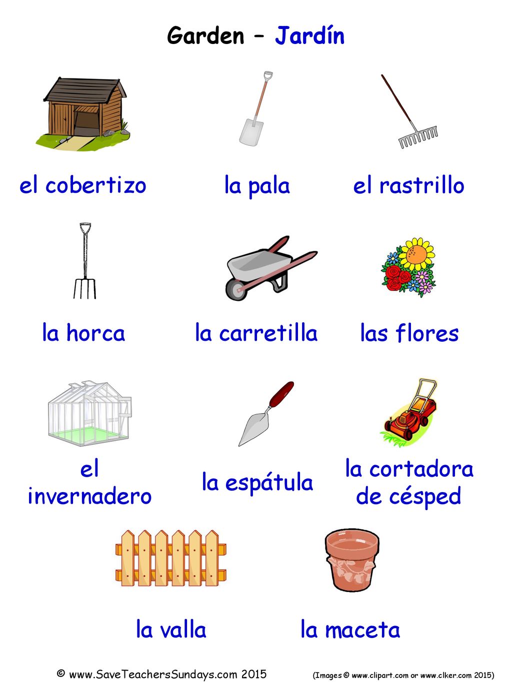 Garden – Jardín el cobertizo la pala el rastrillo la horca