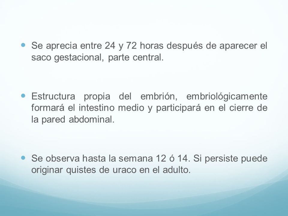 Se aprecia entre 24 y 72 horas después de aparecer el saco gestacional, parte central.