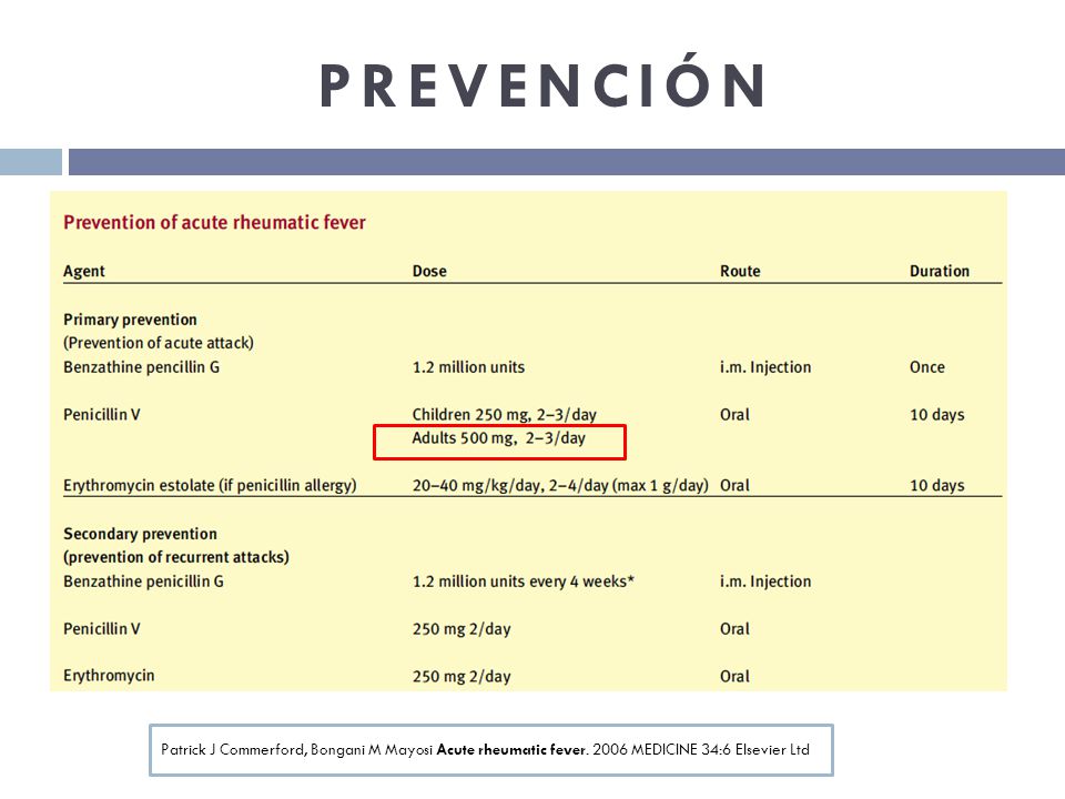 PREVENCIÓN Patrick J Commerford, Bongani M Mayosi Acute rheumatic fever.