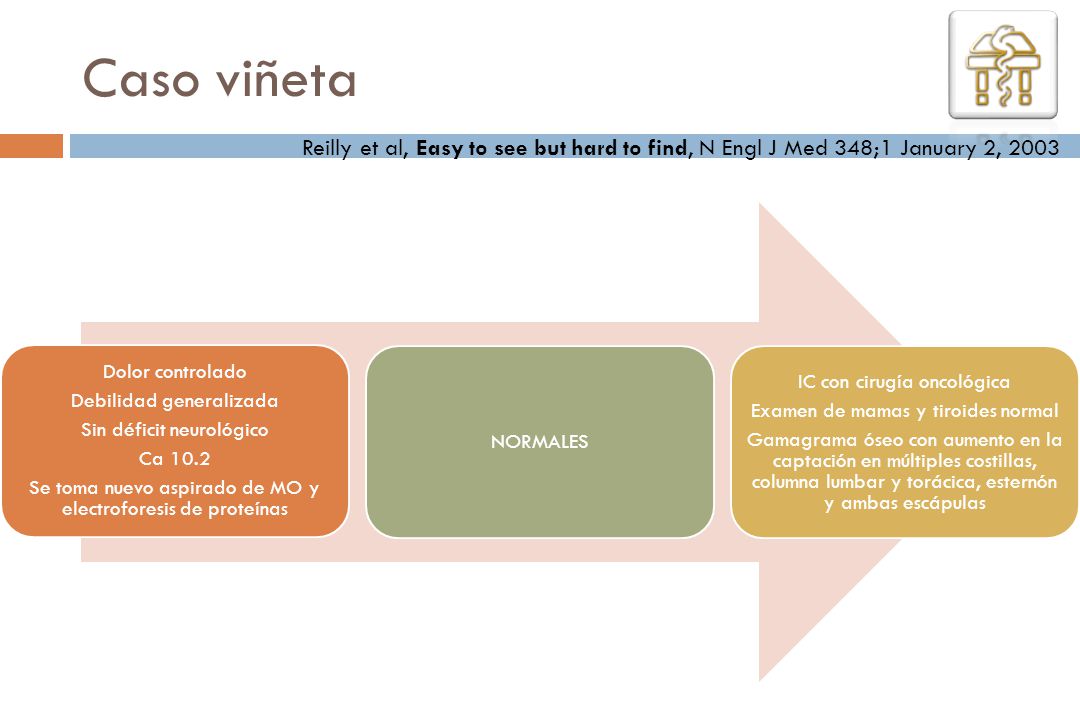 Caso viñeta Reilly et al, Easy to see but hard to find, N Engl J Med 348;1 January 2,