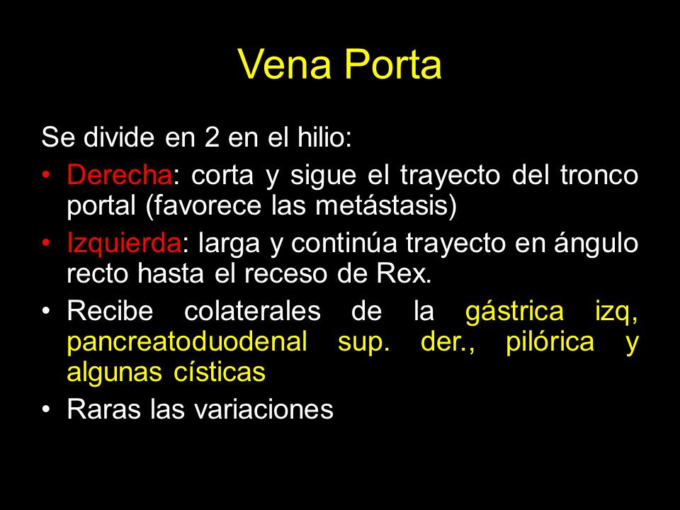 Vena Porta Se divide en 2 en el hilio: