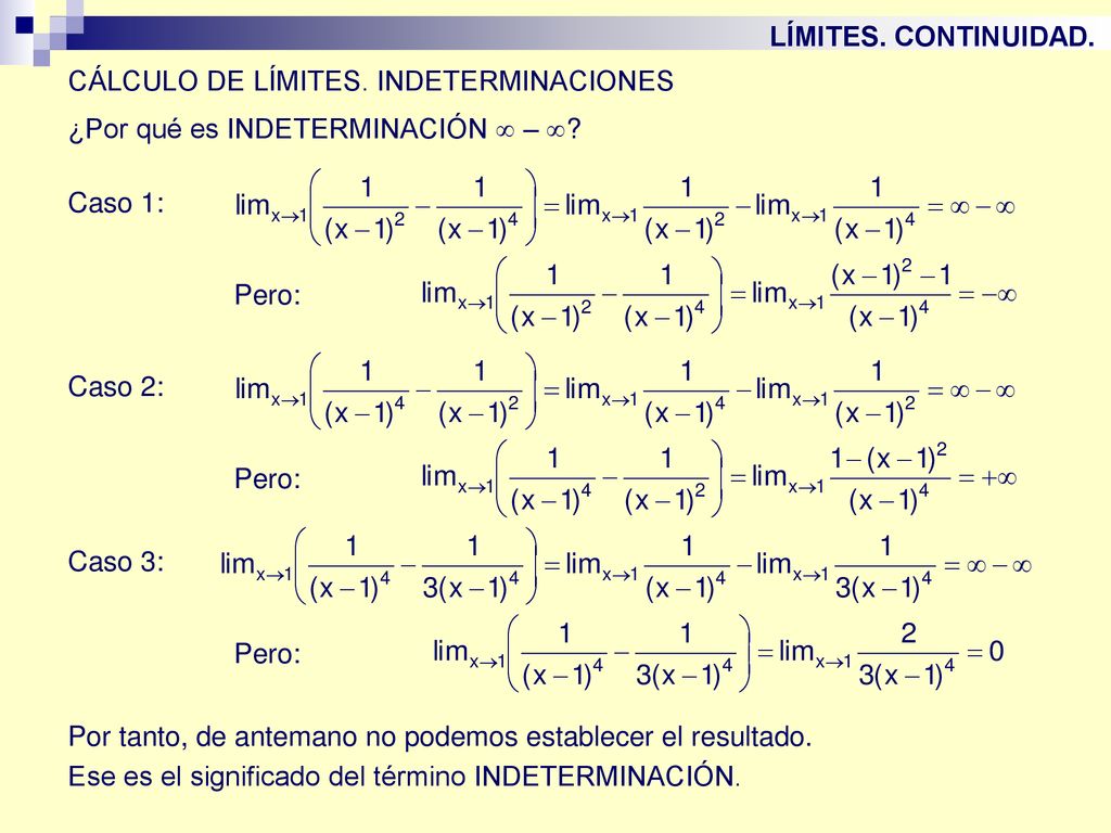 LÍMITES. CONTINUIDAD. CÁLCULO DE LÍMITES. INDETERMINACIONES. ¿Por qué es INDETERMINACIÓN  –  Caso 1: