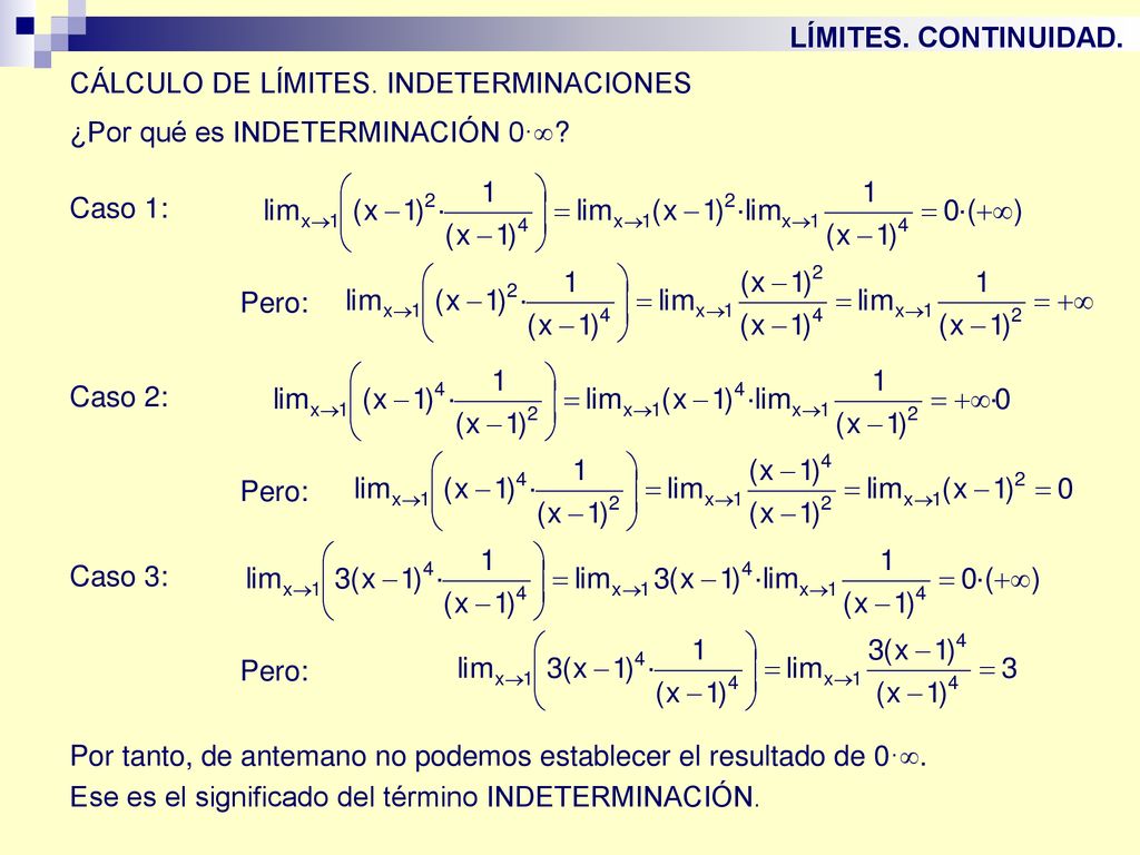 LÍMITES. CONTINUIDAD. CÁLCULO DE LÍMITES. INDETERMINACIONES. ¿Por qué es INDETERMINACIÓN 0· Caso 1: