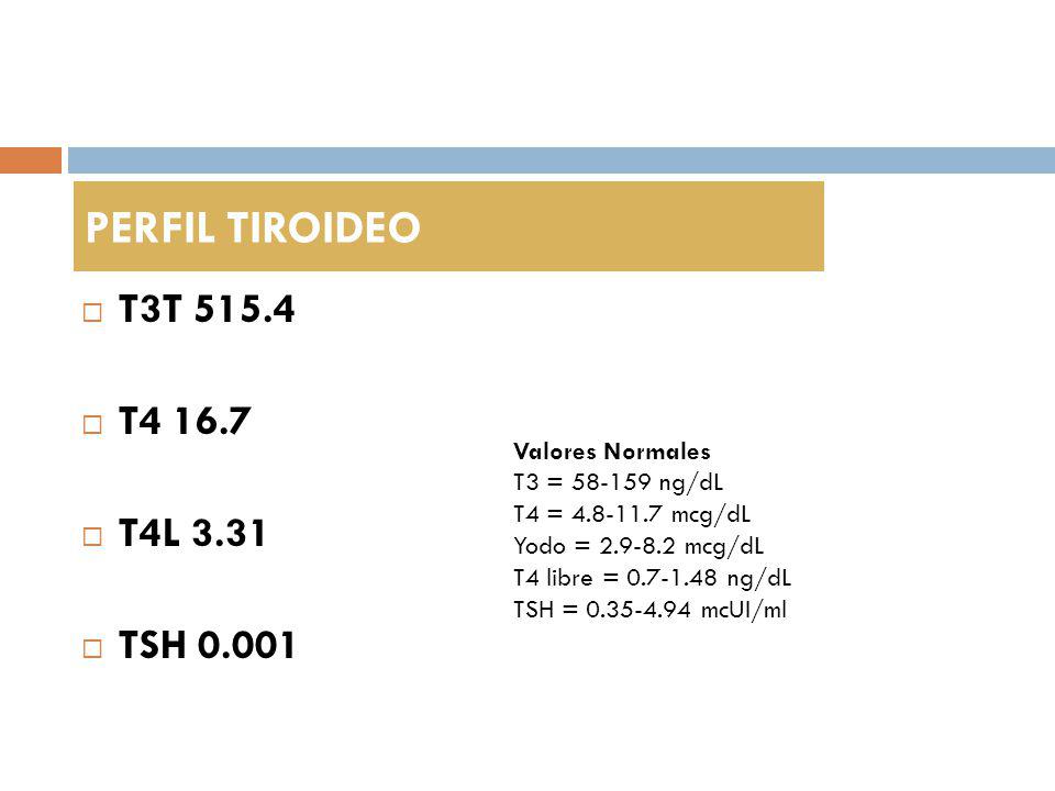 PERFIL TIROIDEO T3T T T4L 3.31 TSH Valores Normales