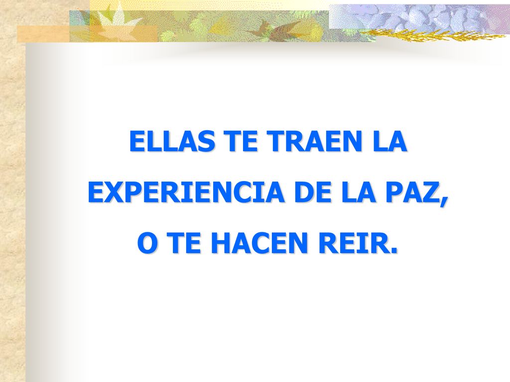 ELLAS TE TRAEN LA EXPERIENCIA DE LA PAZ, O TE HACEN REIR.