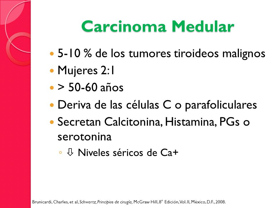 Carcinoma Medular 5-10 % de los tumores tiroideos malignos Mujeres 2:1