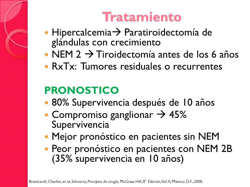 Tratamiento Hipercalcemia Paratiroidectomía de glándulas con crecimiento. NEM 2  Tiroidectomía antes de los 6 años.
