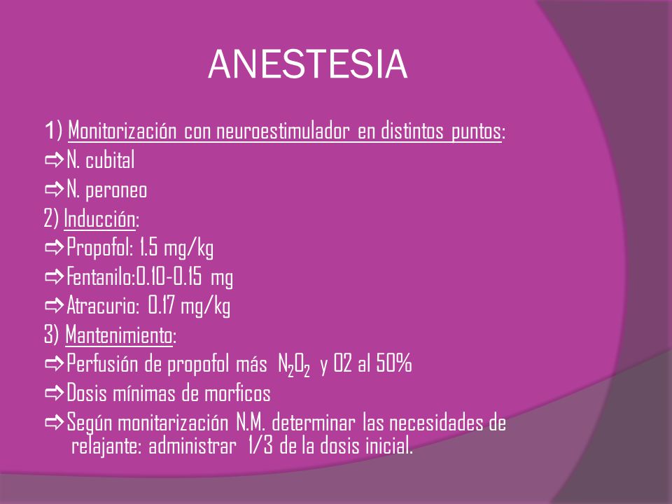 ANESTESIA 1) Monitorización con neuroestimulador en distintos puntos: