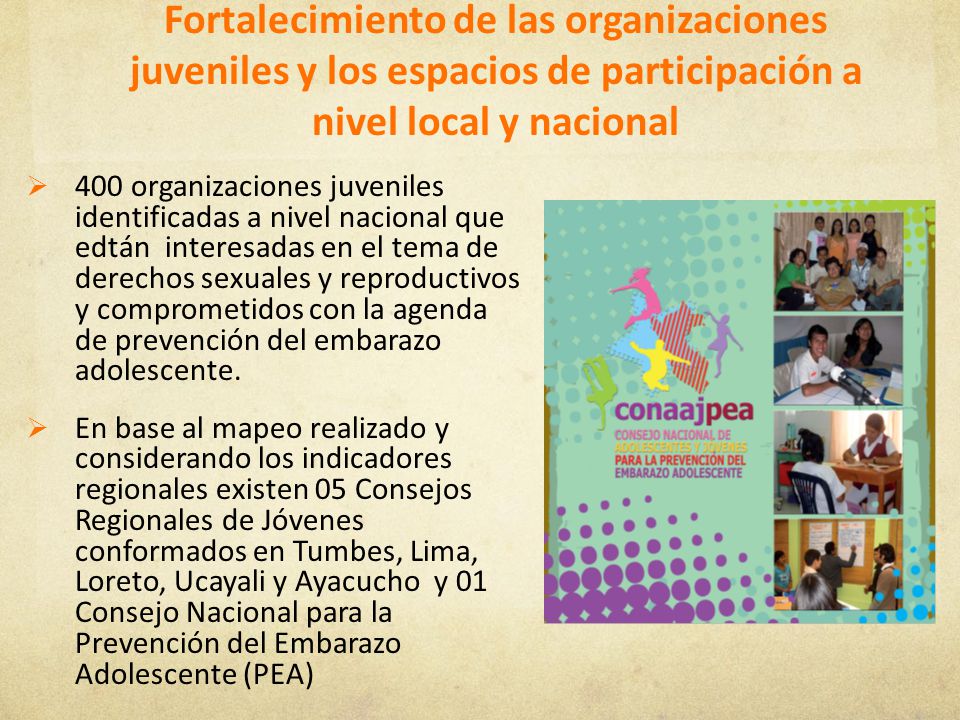 Fortalecimiento de las organizaciones juveniles y los espacios de participación a nivel local y nacional