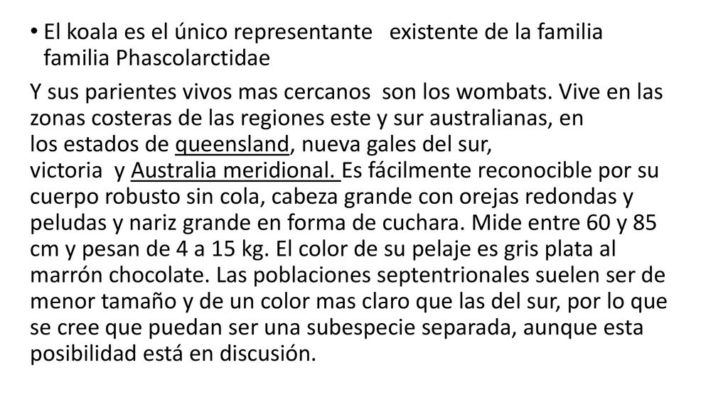 El koala es el único representante existente de la familia familia Phascolarctidae