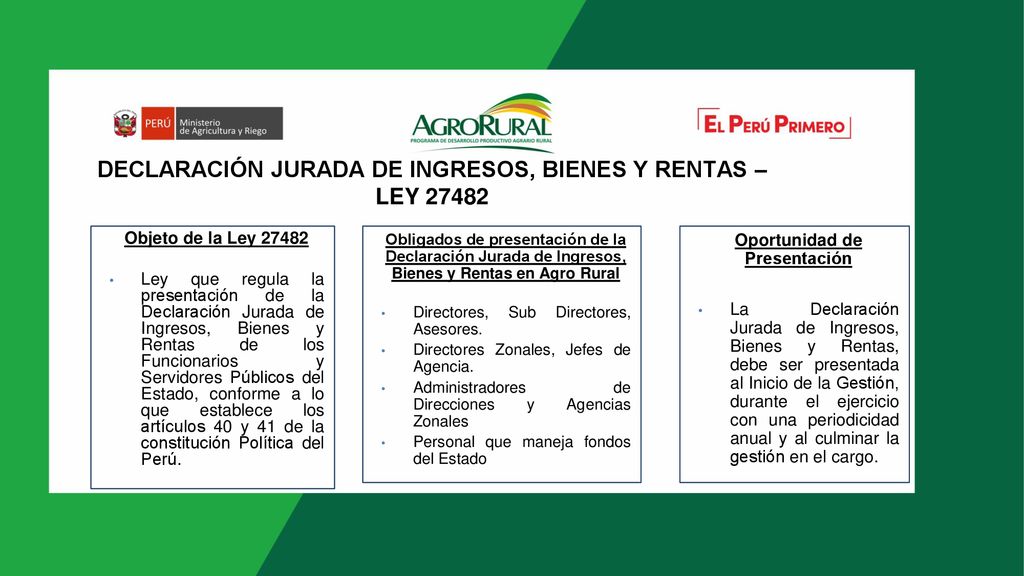 DECLARACIÓN JURADA DE INGRESOS, BIENES Y RENTAS – LEY 27482