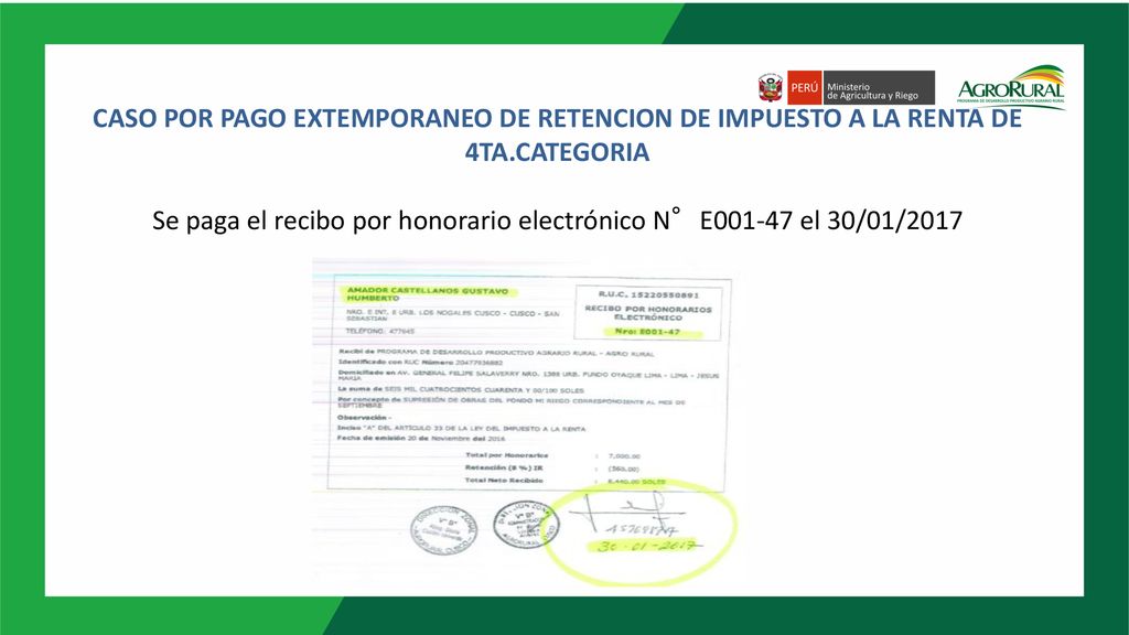 CASO POR PAGO EXTEMPORANEO DE RETENCION DE IMPUESTO A LA RENTA DE 4TA