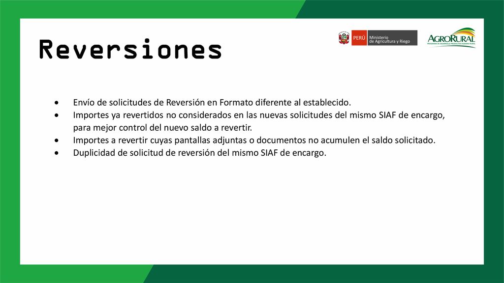 Reversiones Envío de solicitudes de Reversión en Formato diferente al establecido.
