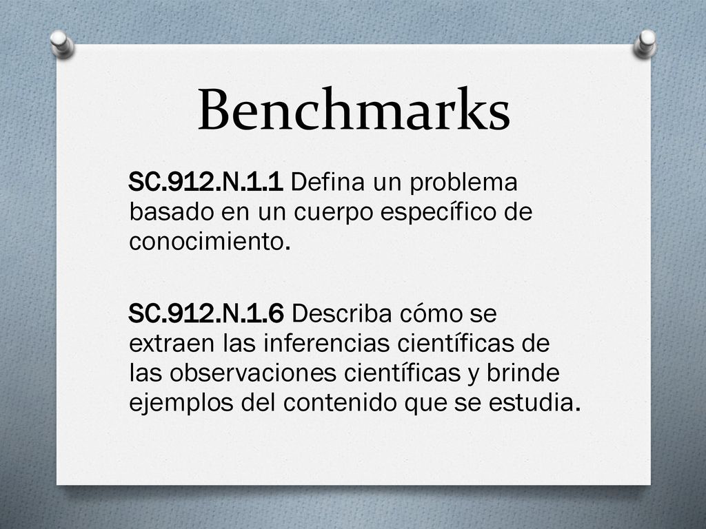 Benchmarks SC.912.N.1.1 Defina un problema basado en un cuerpo específico de conocimiento.