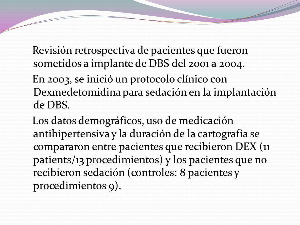 Revisión retrospectiva de pacientes que fueron sometidos a implante de DBS del 2001 a 2004.