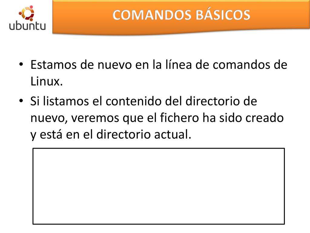 COMANDOS BÁSICOS Estamos de nuevo en la línea de comandos de Linux.