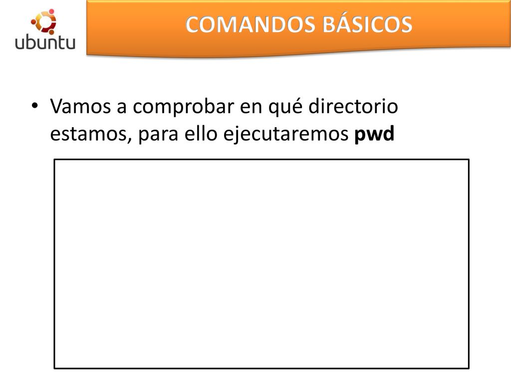 COMANDOS BÁSICOS Vamos a comprobar en qué directorio estamos, para ello ejecutaremos pwd