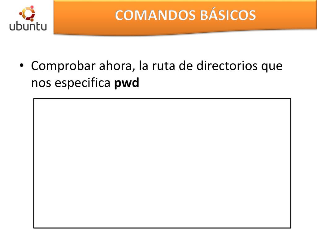 COMANDOS BÁSICOS Comprobar ahora, la ruta de directorios que nos especifica pwd