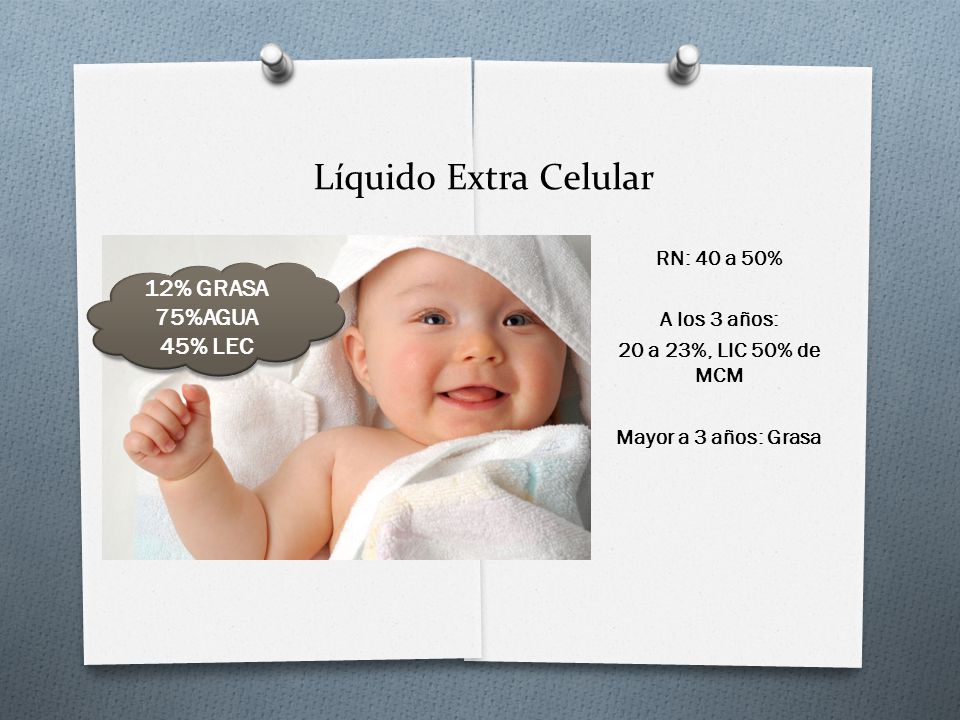 Líquido Extra Celular 12% GRASA 75%AGUA 45% LEC RN: 40 a 50%