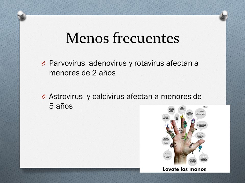 Menos frecuentes Parvovirus adenovirus y rotavirus afectan a menores de 2 años.