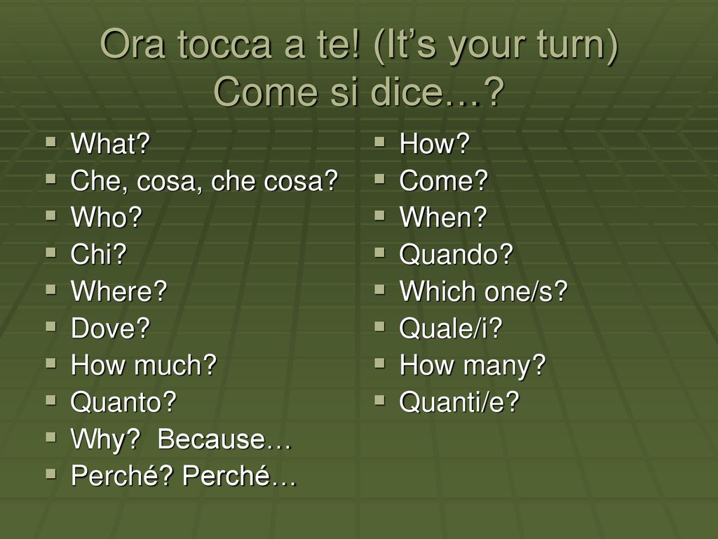 Ora tocca a te! (It’s your turn) Come si dice…