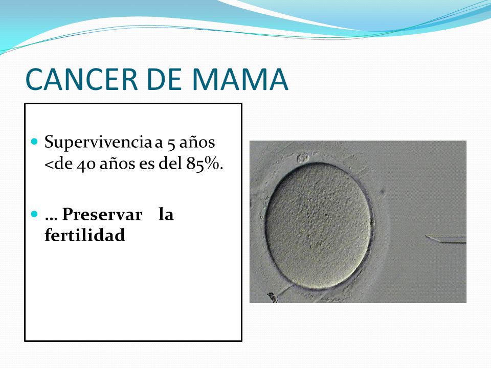 CANCER DE MAMA Supervivencia a 5 años <de 40 años es del 85%.
