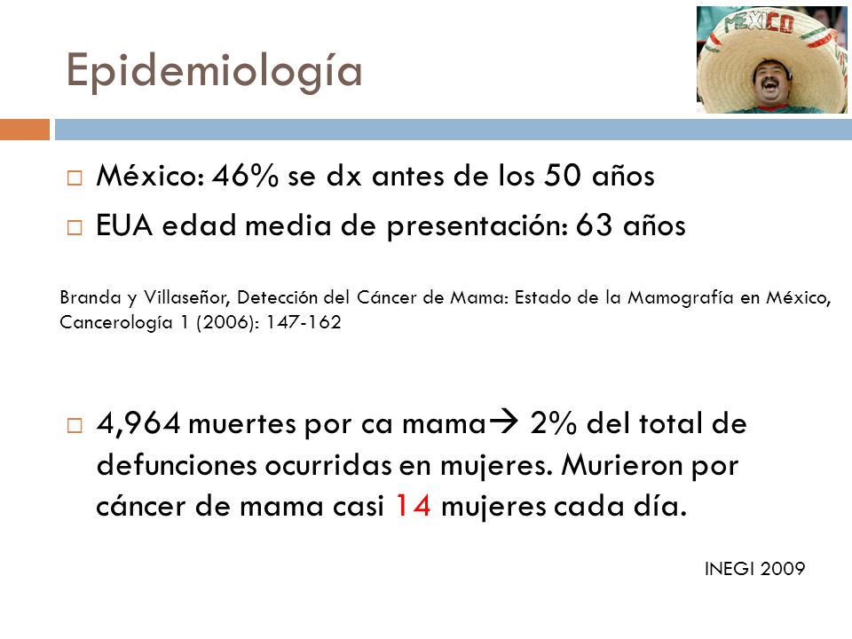 Epidemiología México: 46% se dx antes de los 50 años