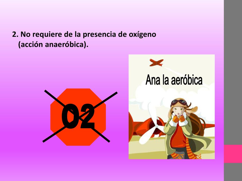 2. No requiere de la presencia de oxígeno (acción anaeróbica).