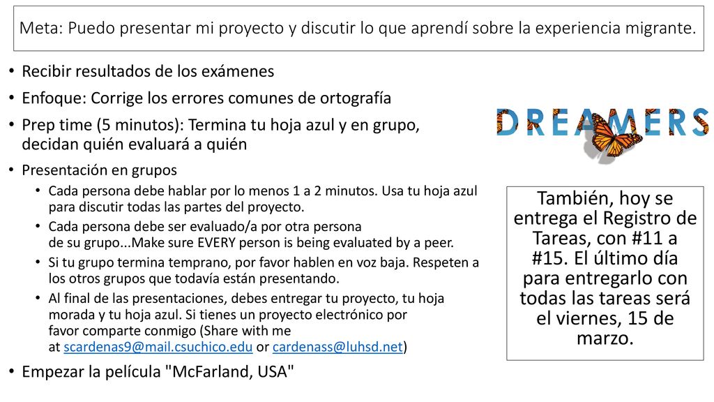 Meta: Puedo presentar mi proyecto y discutir lo que aprendí sobre la experiencia migrante.