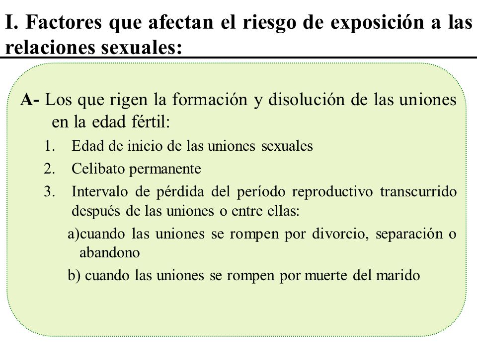 I. Factores que afectan el riesgo de exposición a las relaciones sexuales:
