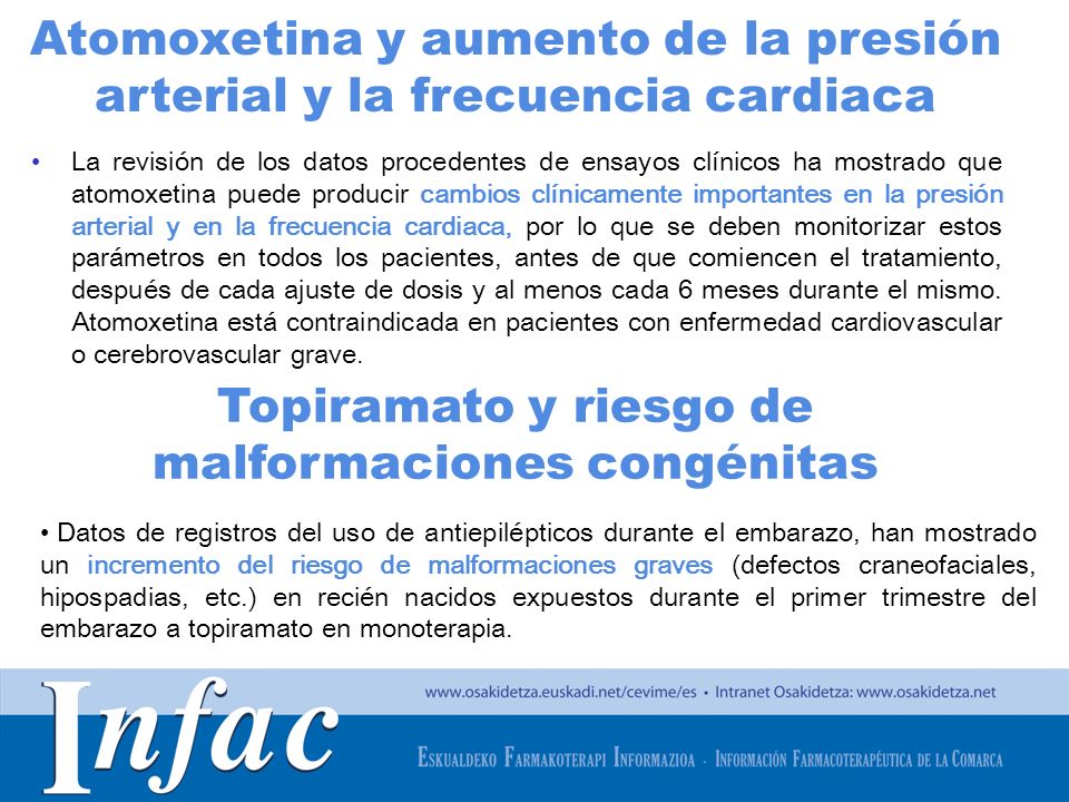 Atomoxetina y aumento de la presión arterial y la frecuencia cardiaca