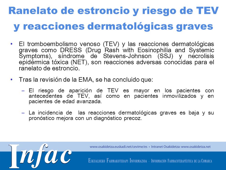 Ranelato de estroncio y riesgo de TEV y reacciones dermatológicas graves