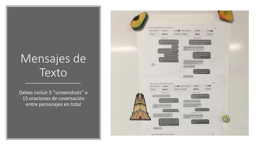 Mensajes de Texto Debes incluir 5 screenshots o 15 oraciones de coversación entre personajes en total.