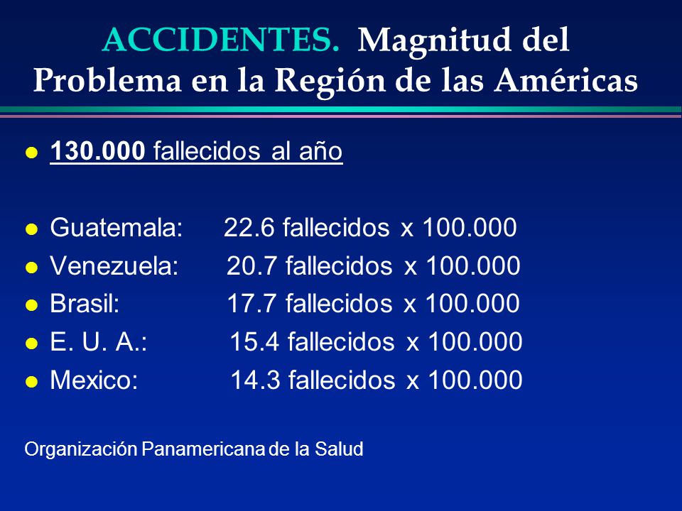 ACCIDENTES. Magnitud del Problema en la Región de las Américas
