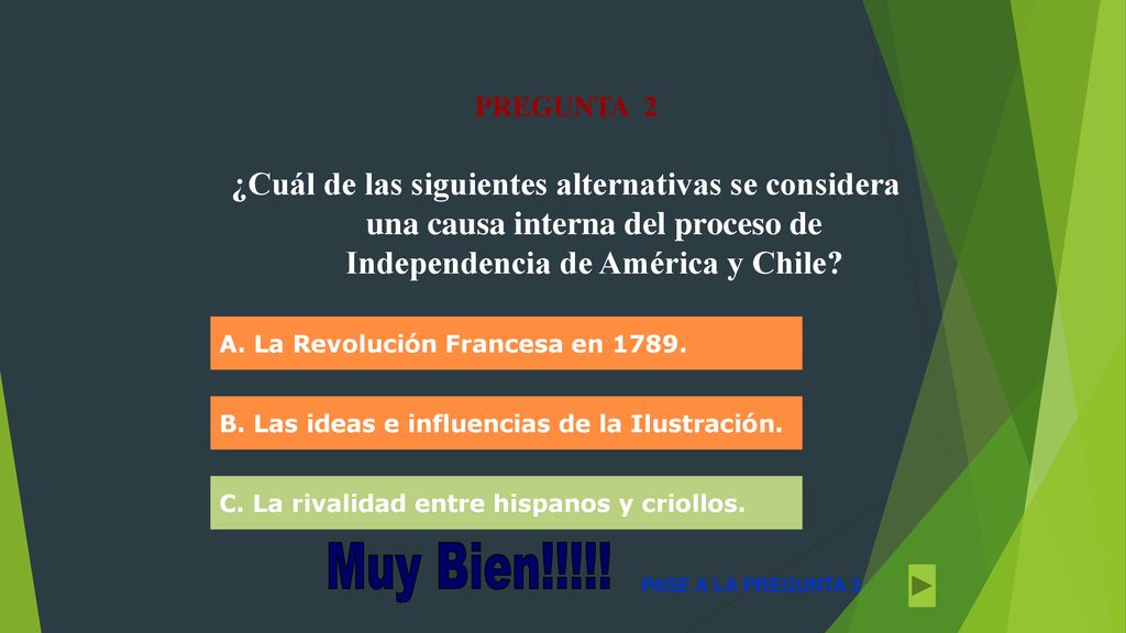 PREGUNTA 2 ¿Cuál de las siguientes alternativas se considera una causa interna del proceso de Independencia de América y Chile
