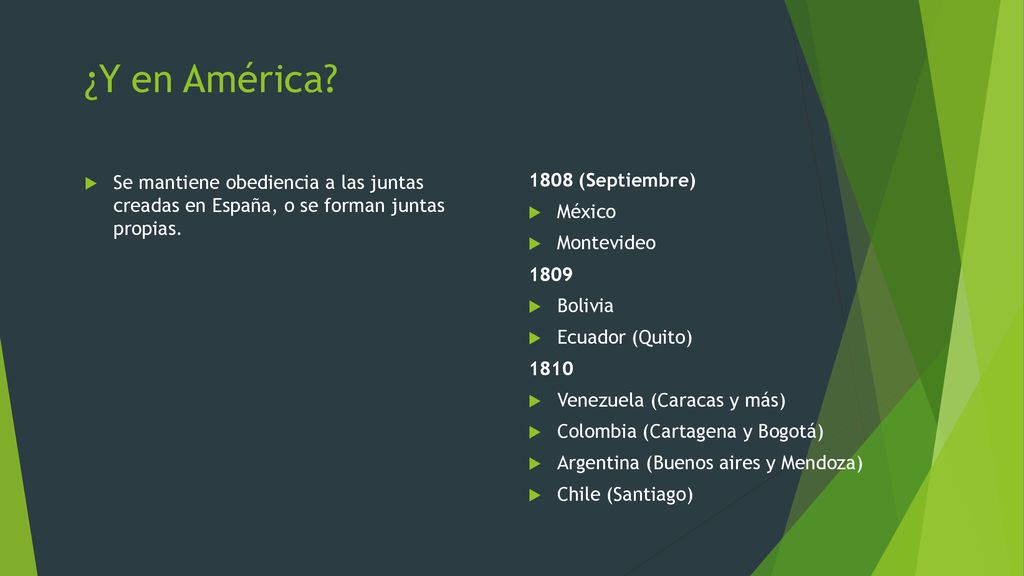 ¿Y en América Se mantiene obediencia a las juntas creadas en España, o se forman juntas propias.