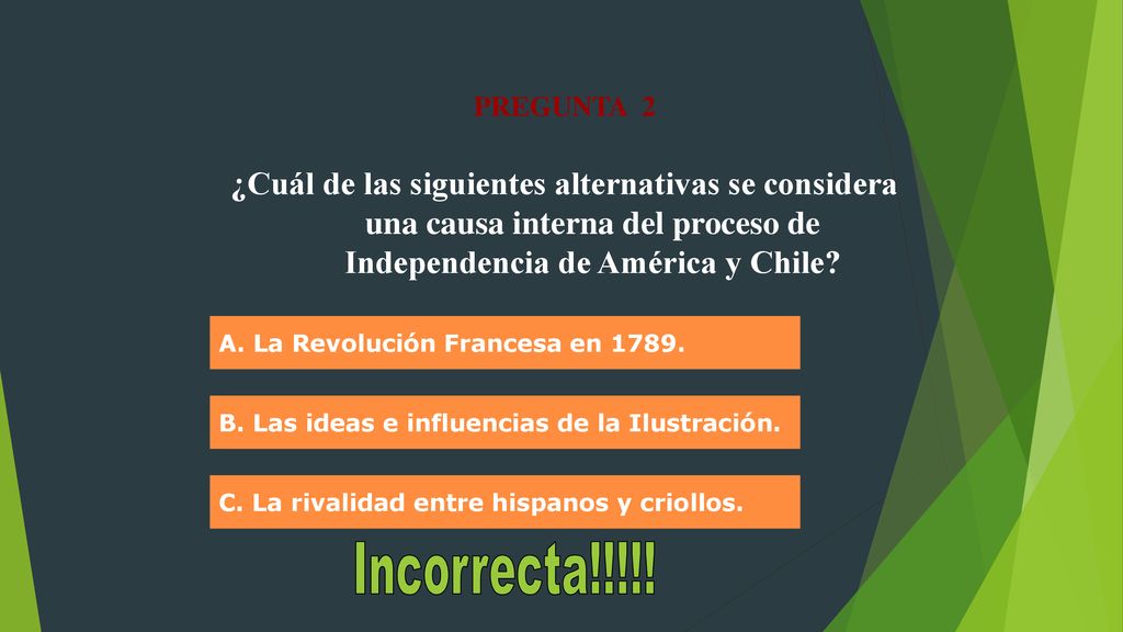 PREGUNTA 2 ¿Cuál de las siguientes alternativas se considera una causa interna del proceso de Independencia de América y Chile
