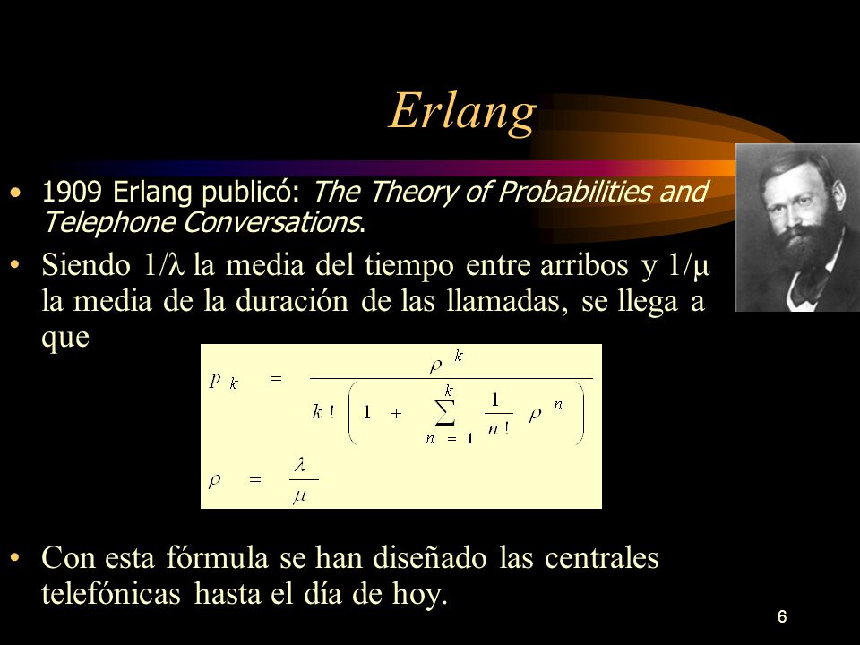 Erlang 1909 Erlang publicó: The Theory of Probabilities and Telephone Conversations.