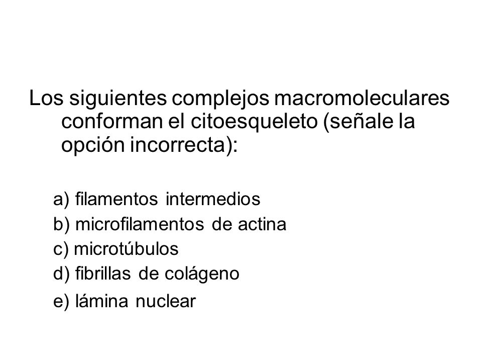 Los siguientes complejos macromoleculares conforman el citoesqueleto (señale la opción incorrecta):