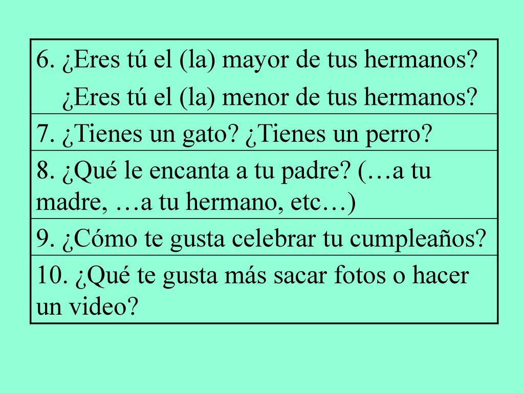 6. ¿Eres tú el (la) mayor de tus hermanos