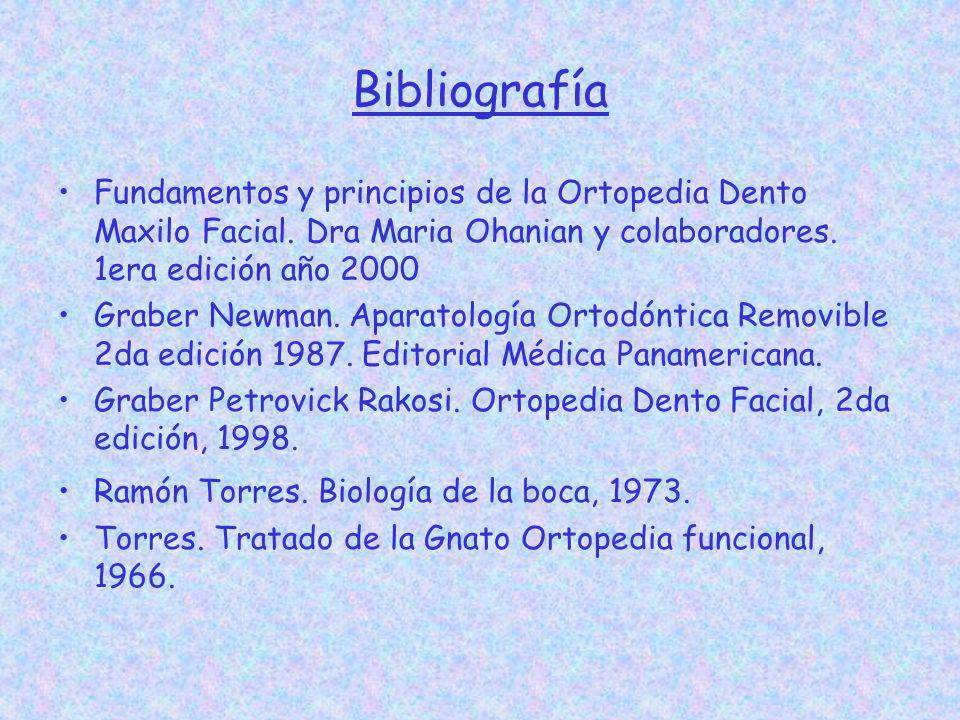 Bibliografía Fundamentos y principios de la Ortopedia Dento Maxilo Facial. Dra Maria Ohanian y colaboradores. 1era edición año