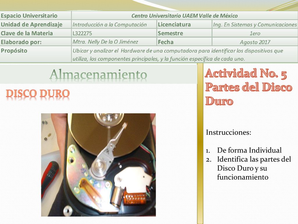 Almacenamiento Actividad No. 5 Partes del Disco Duro DISCO DURO