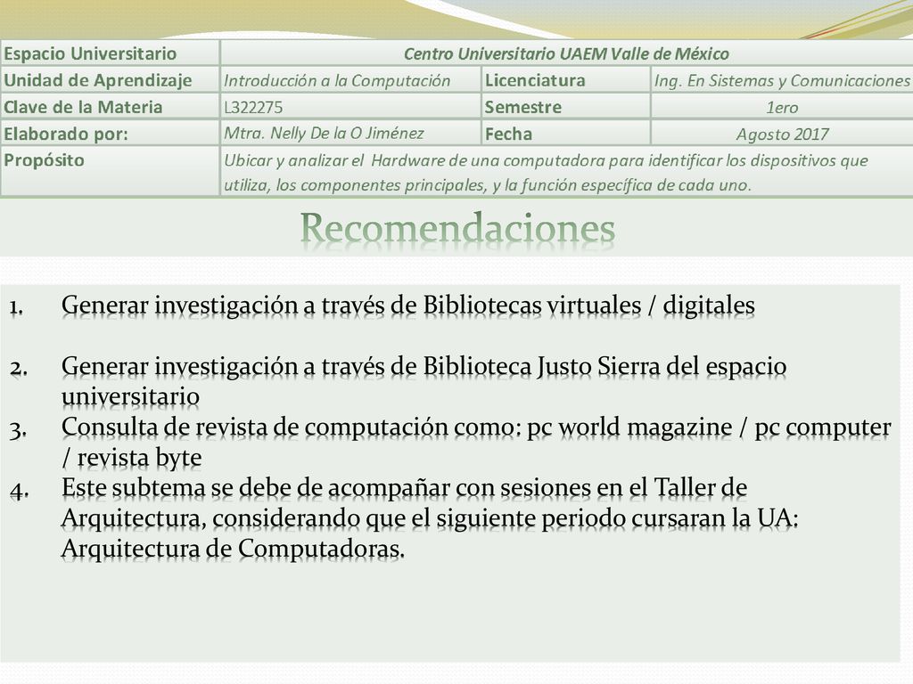 Recomendaciones Generar investigación a través de Bibliotecas virtuales / digitales.