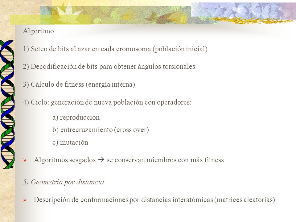 1) Seteo de bits al azar en cada cromosoma (población inicial)