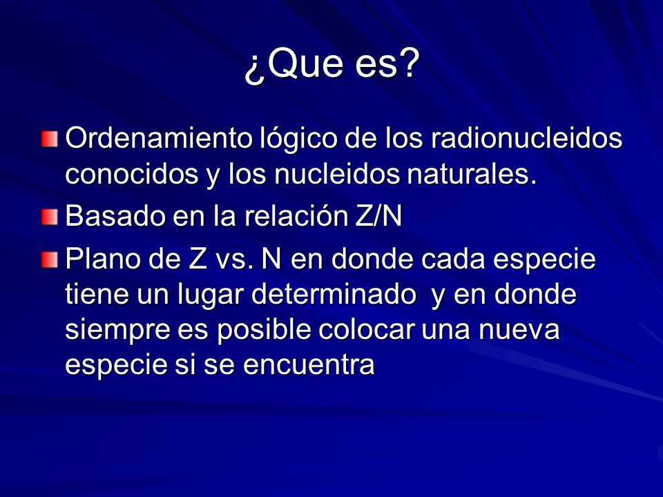 ¿Que es Ordenamiento lógico de los radionucleidos conocidos y los nucleidos naturales. Basado en la relación Z/N.