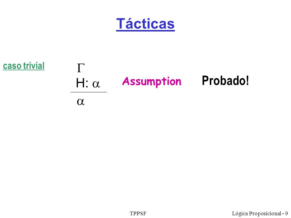 Tácticas caso trivial  H:  a Assumption Probado! TPPSF